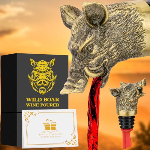 Wild Boar Head 2-In-1 Wine Aerator Bottle Pourer and Stopper for Men Women, Hunting Gifts for Hunters, Liquor Bottle Pourers Spout for Alcohol Spirits, Wine Gifts Accessories