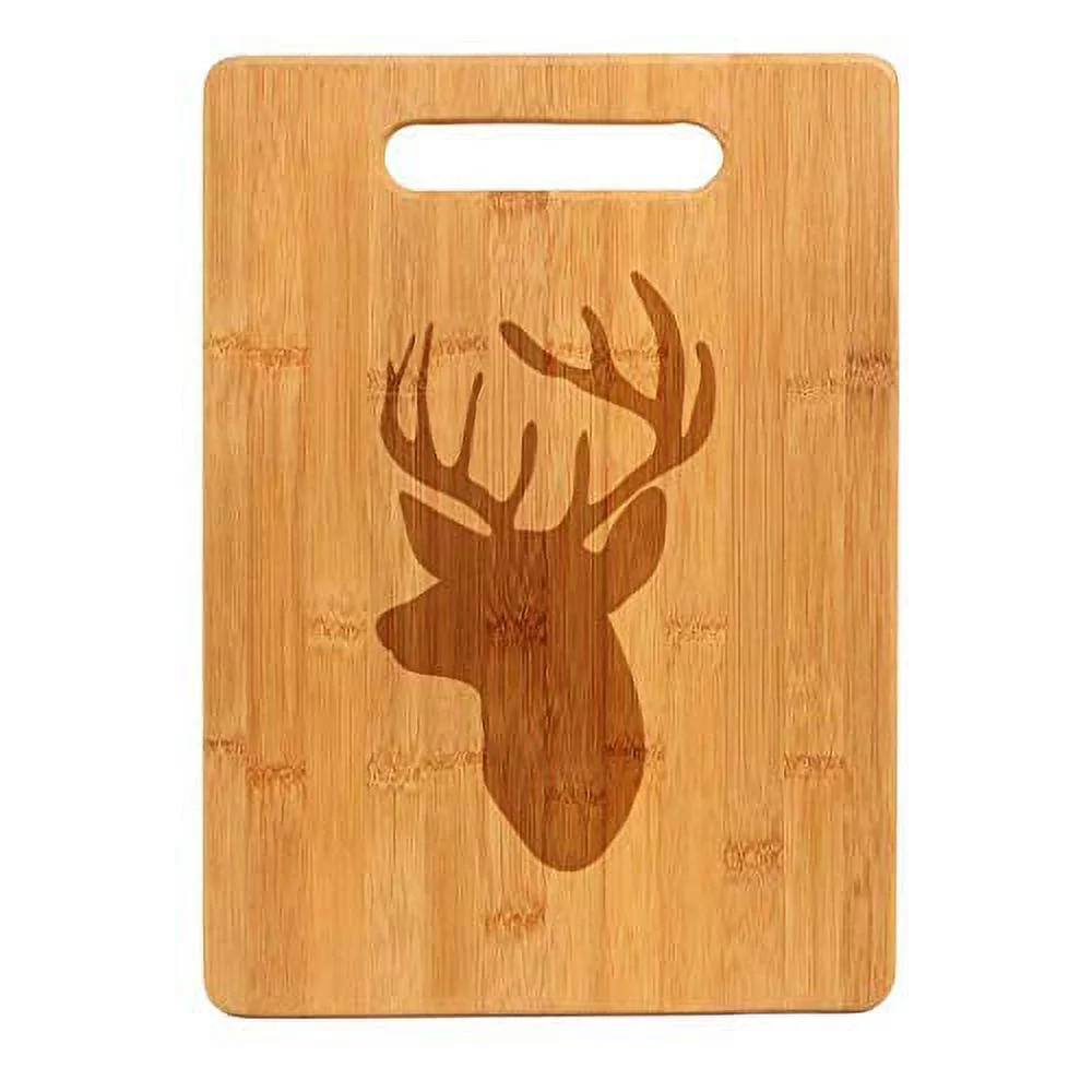 Bamboo Wood Cutting Board Deer Head With Antlers Hunting