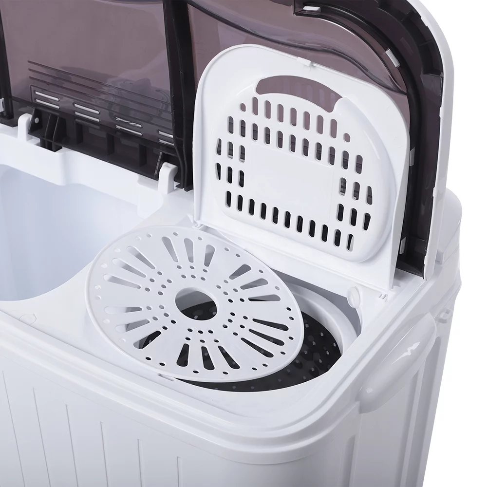 Portable Compact Washing Machine 14.3(7.7 6.6)lbs Semi-automatic Gray Cover Washing Machine