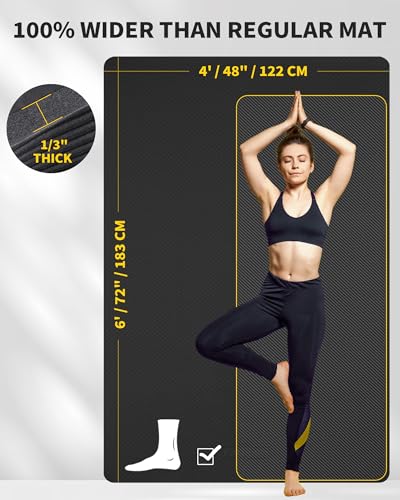 CAMBIVO Large Yoga Mat (6'x 4'), Extra Wide Workout Mat for Men and Women, Yoga Mat Thick 1/3 &1/4 Exercise Mats for Home Workout, Yoga, Pilates (Black,1/4 inch)