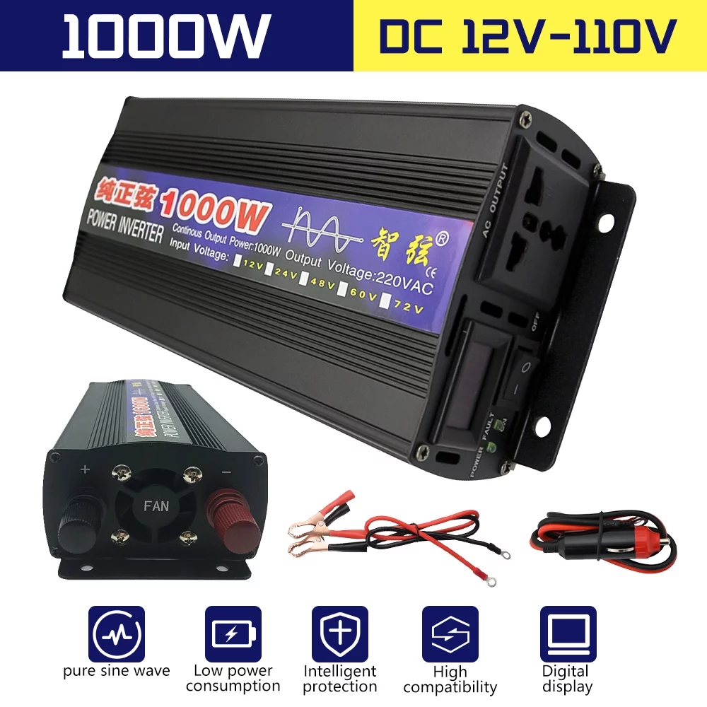Pure Sine Wave Inverter,MDHAND 1000 Watt Power Inverter, DC 12V to AC 120V Car Inverter, with LED DisplayPower Converter, for RV Truck, Car, Solar System, Travel