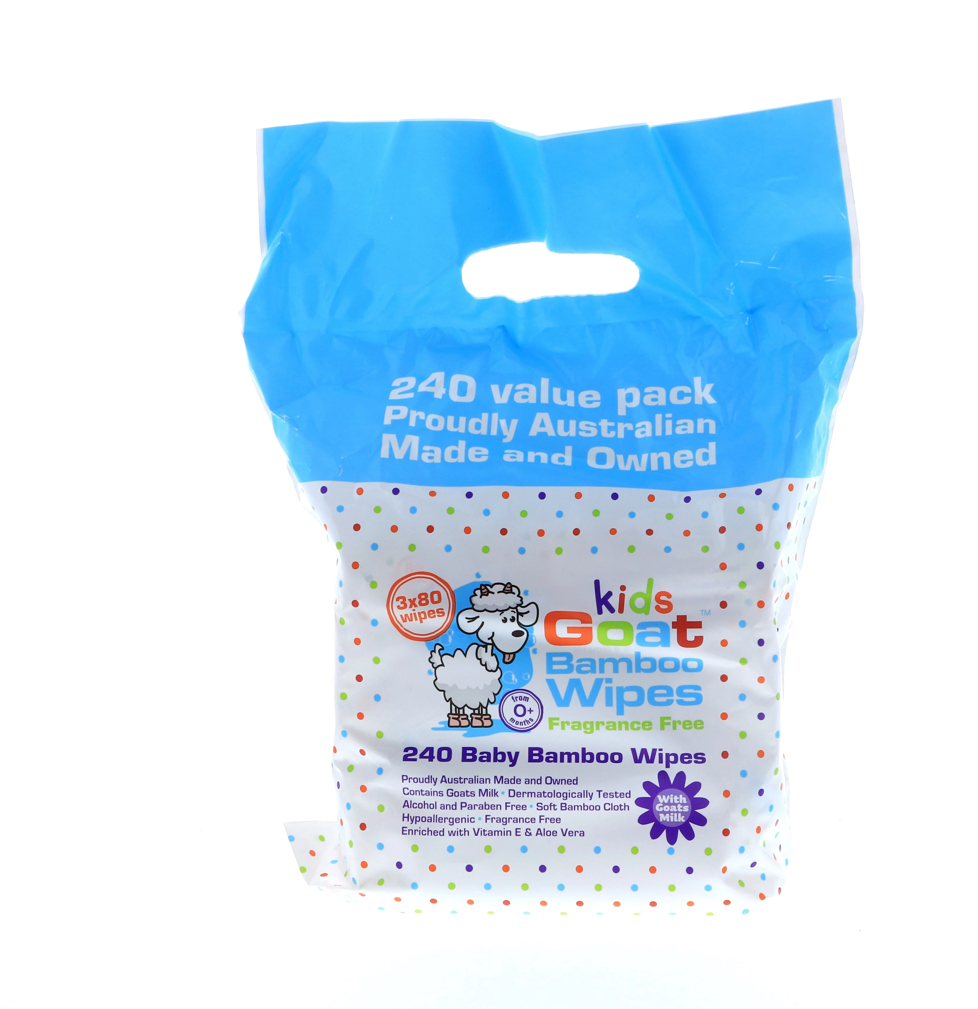 Goat Kids Bamboo Wipes Fragrance Free w/ Goatsmilk, 240's Pack, 51 oz