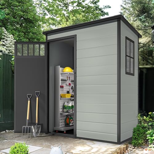 DWVO 6x4.4 FT Resin Storage Shed with Fence-Style and Side Windows, Lockable Door, and Vents for Garden, Backyard, Patio, Lawn, Brown