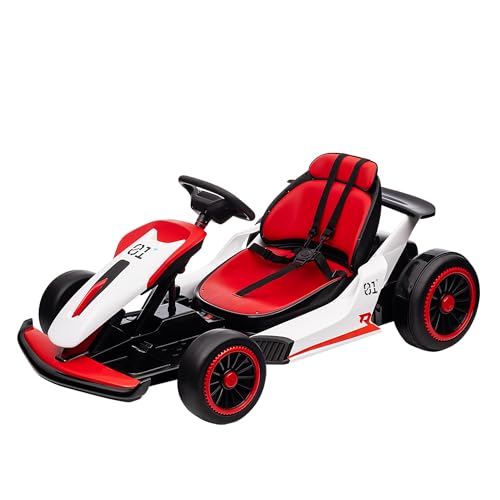 Go Kart, Electric Drift Kart Car with Adjustable Seat, 24V 7Ah Outdoor Ride On Toy, 2 * 200W Motor, 8.1 MPH, LED Lights, Toy Race Car for Kids 6-12 Years Old