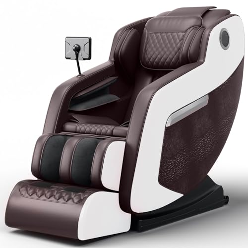 Massage Chair Full Body, Zero Gravity Massage Recliner Chairs with Hip Heat, Foot Massage and Air Massage System for Touch Screen Controller, Home Relaxation Recliners (Brown White)