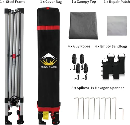 CROWN SHADES 10x10 Pop Up Canopy - Beach Tent with One Push Setup - Easy Outdoor Sun Shade for Events, Parties, Camping - Gazebo with STO-N-Go Cover Bag, Silver Coated Top, White