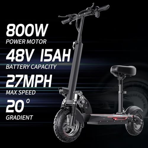 Electric Scooter with Seat for Adults, 800W E Scooter, 27 MPH & 35 Miles Range, 10
