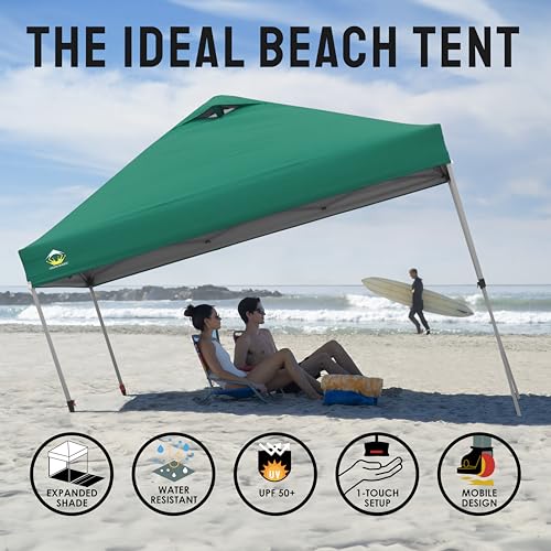 CROWN SHADES 10x10 Pop Up Canopy - Beach Tent with One Push Setup - Easy Outdoor Sun Shade for Events, Parties, Camping - Gazebo with STO-N-Go Cover Bag, Silver Coated Top, White