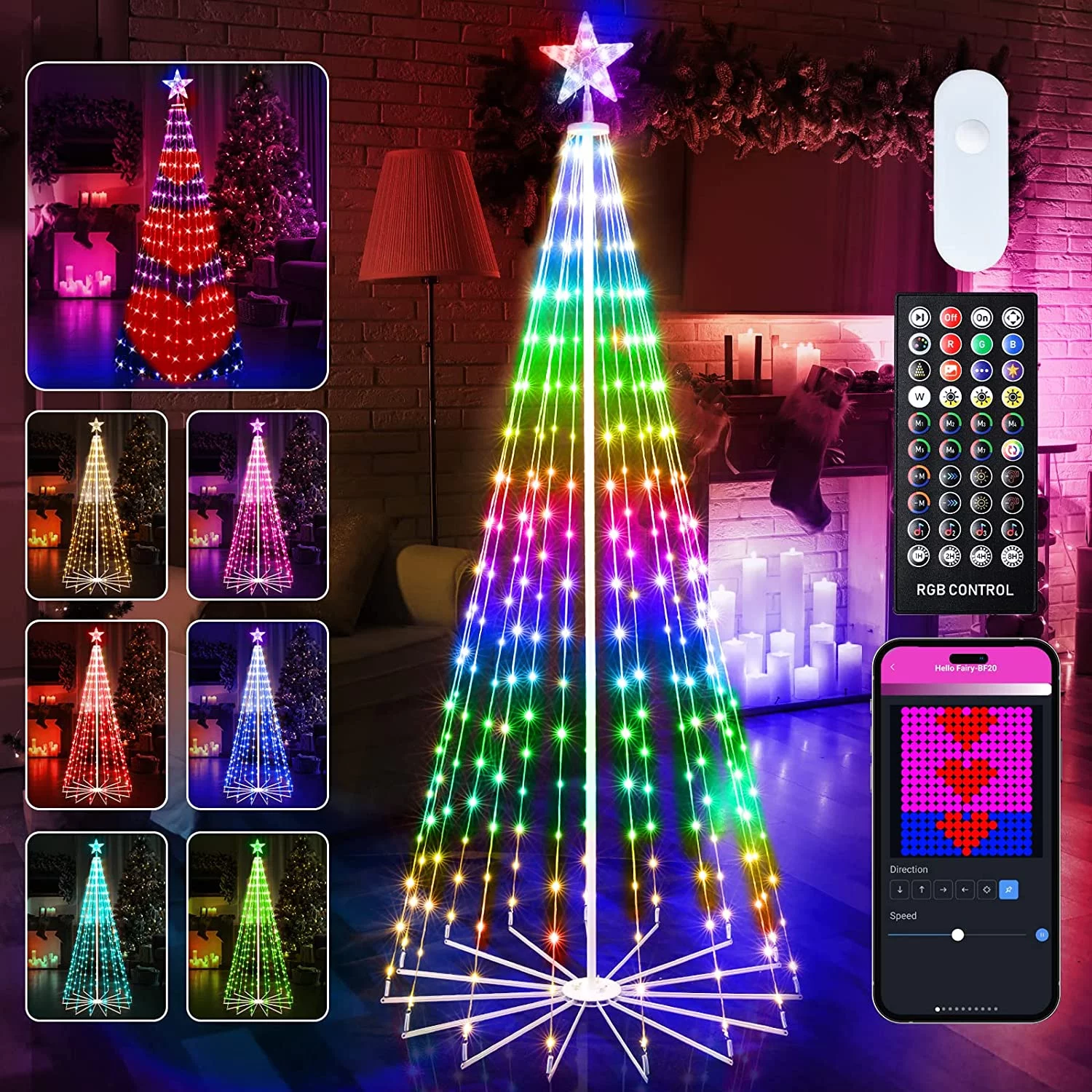 Brightown Smart Christmas Cone Tree LED Light, 6ft 265 LED Music Sync with Remote APP, Local Control, Pattern and Text Displayable, 16 Million Colors LED Light Show Tree for Indoor Outdoor Decorations