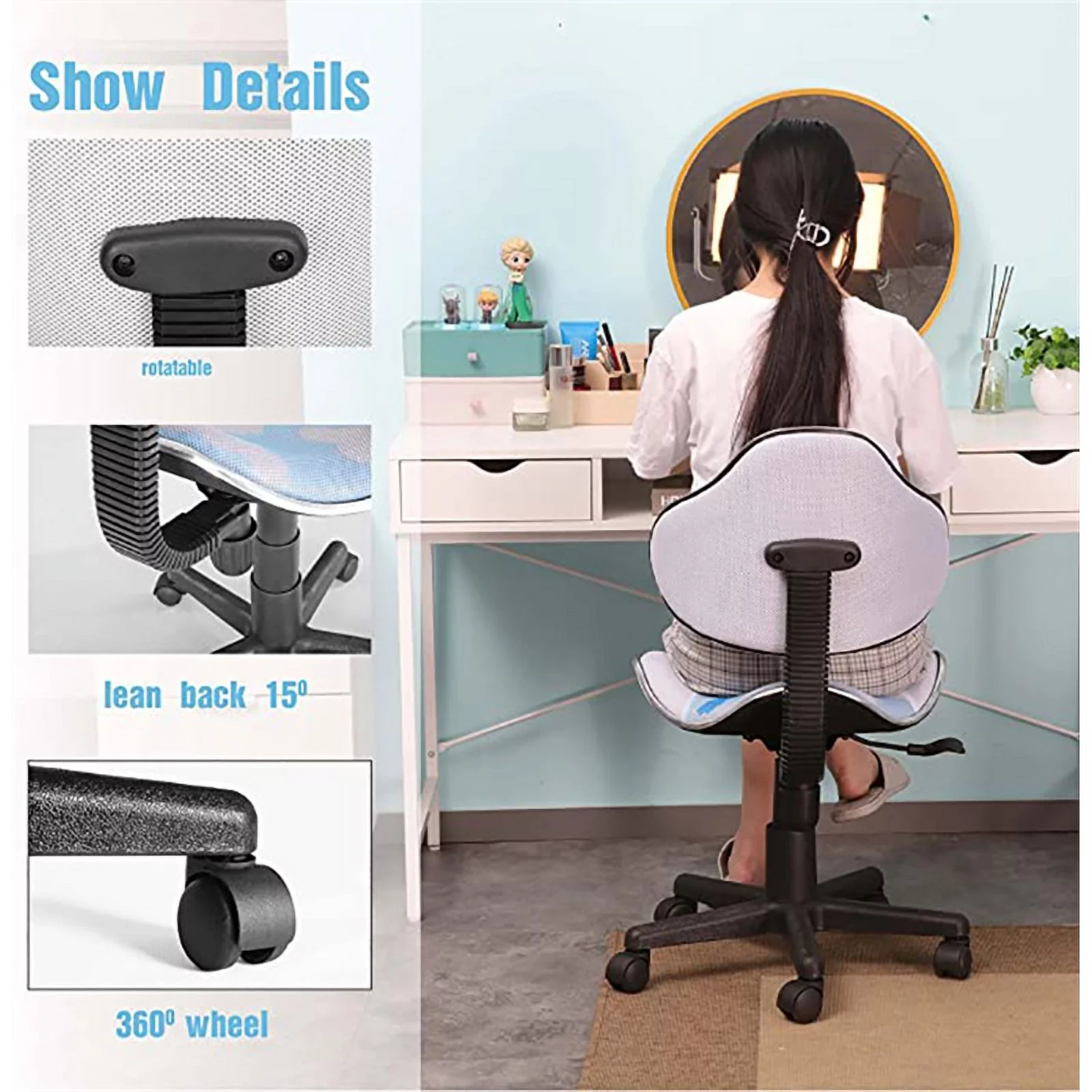 JJS Low Back Metal Computer Executive Chair with Large Base and Pads in White