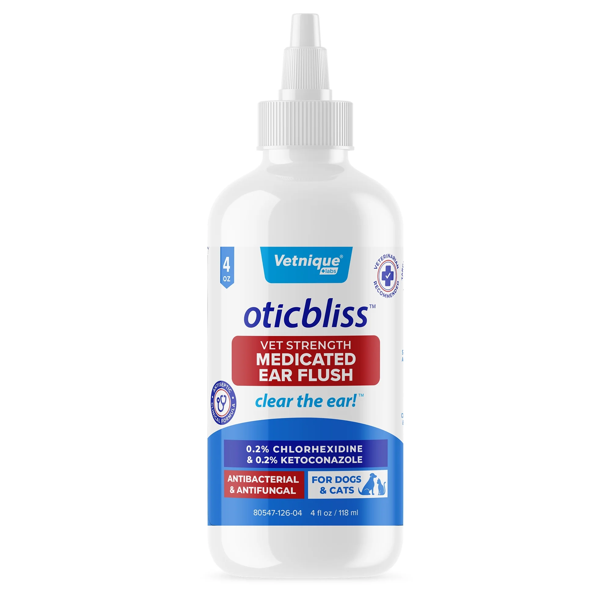 Vetnique Labs Oticbliss Vet Strength Medicated Chlorhexidine Ear Flush, 4oz for Dogs and Cats