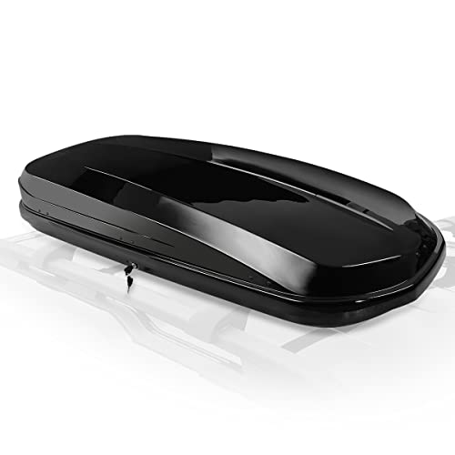 Auto Dynasty Hard Shell Roof Top Mount Car Storage Travel Luggage Box Cargo Carrier, 53 (L) x 34 (W) x 15 (H) Inches, Capacity 110 Pounds, 11 Cubic Feet (Tool-Free Install), Glossy Black Finish