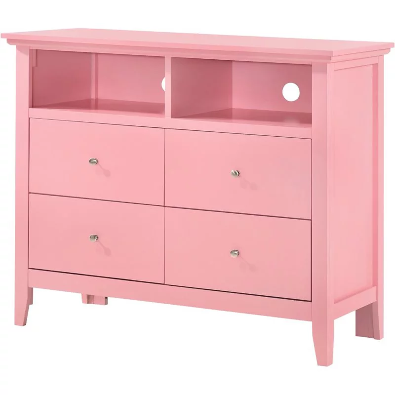 Home Square 3-Piece Set with Dresser TV Stand and 3-Drawer Nightstand in Pink