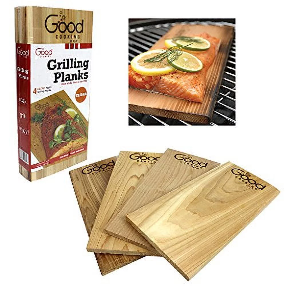 Good Cooking Cedar Grilling Planks - Outdoor Barbeque Smoking Grill Planks - Set of 4 Cedar Flavored