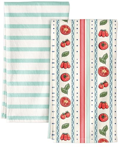 2 Pack Flour Sack Kitchen Towels - 16x26 Inch Cotton Dish Towels with Hanging Loop Reusable Geometric Boho Modern Retro Tea Towel Absorbent Dishcloths Home Decor, Winter Bird