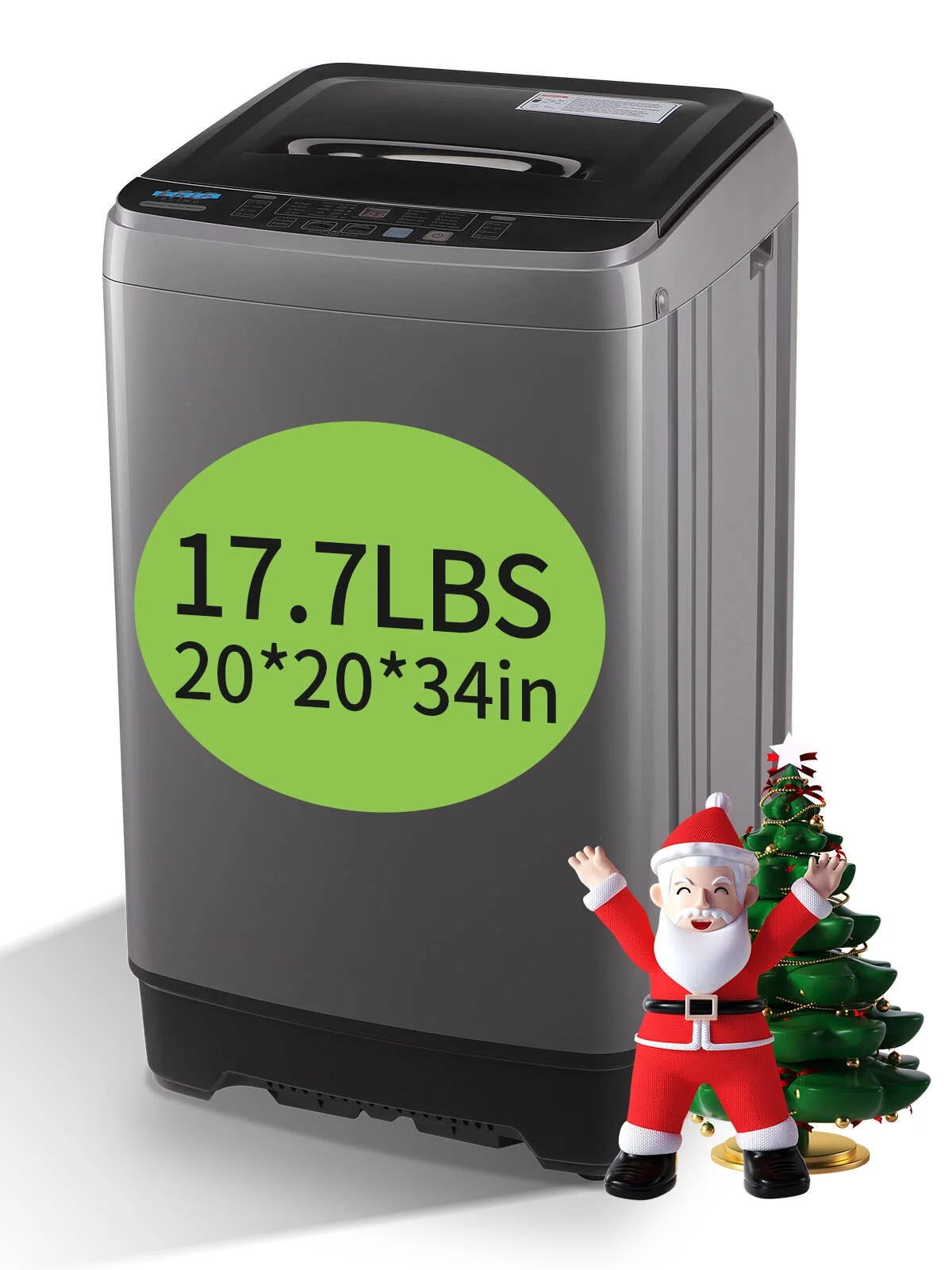 Krib B Full Automatic Washing Machine with Drain Pipe, 17.7 lbs Portable Washers with 10 Programs & 8 Water Levels, Suitable for Apartment, Dorm, Grey