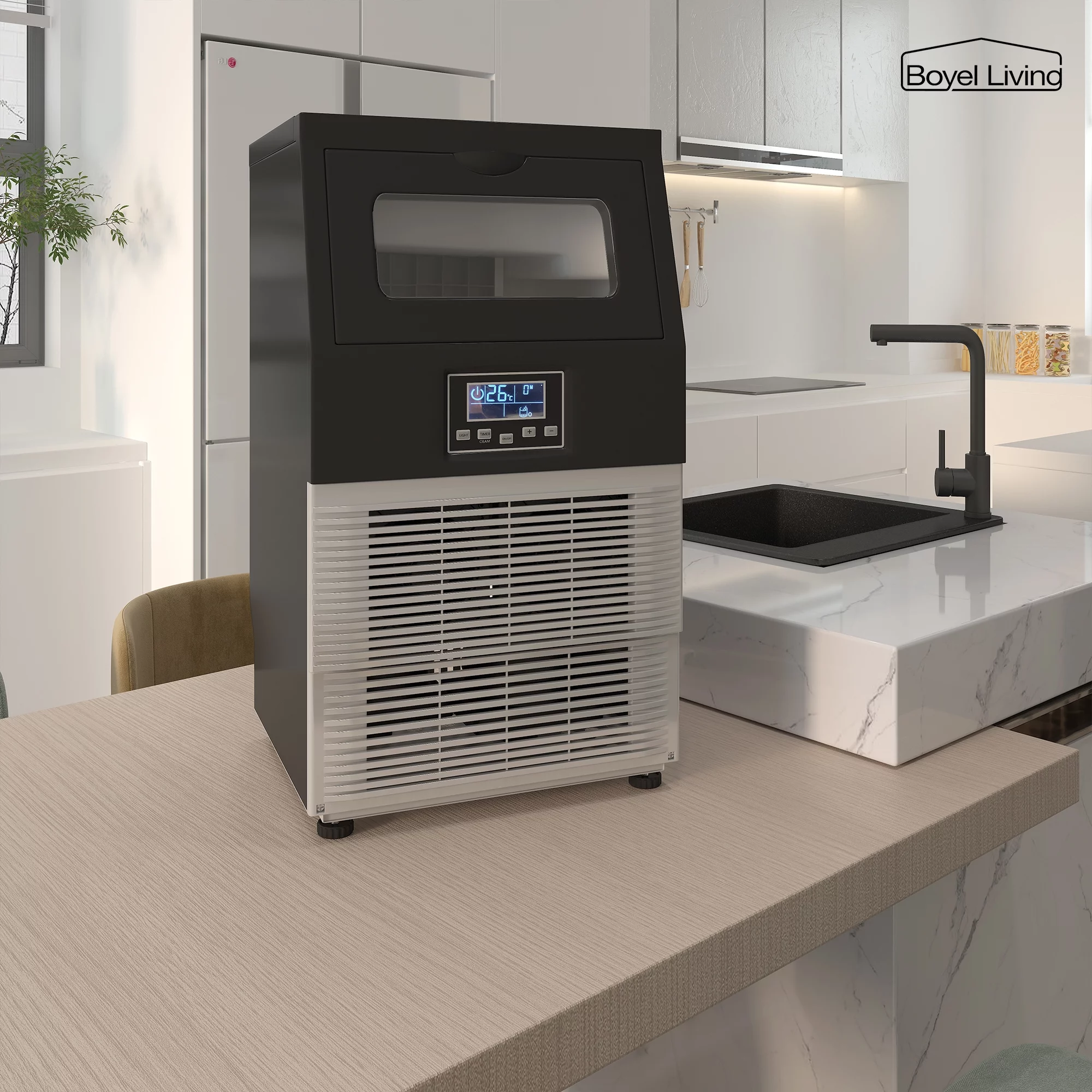 Boyel Living 13.6-Inch Commercial Ice Maker Grade Independent Dual Purpose,66lbs/24H,9lbs Ice Storage Capacity,Display Perfect for Home or Business