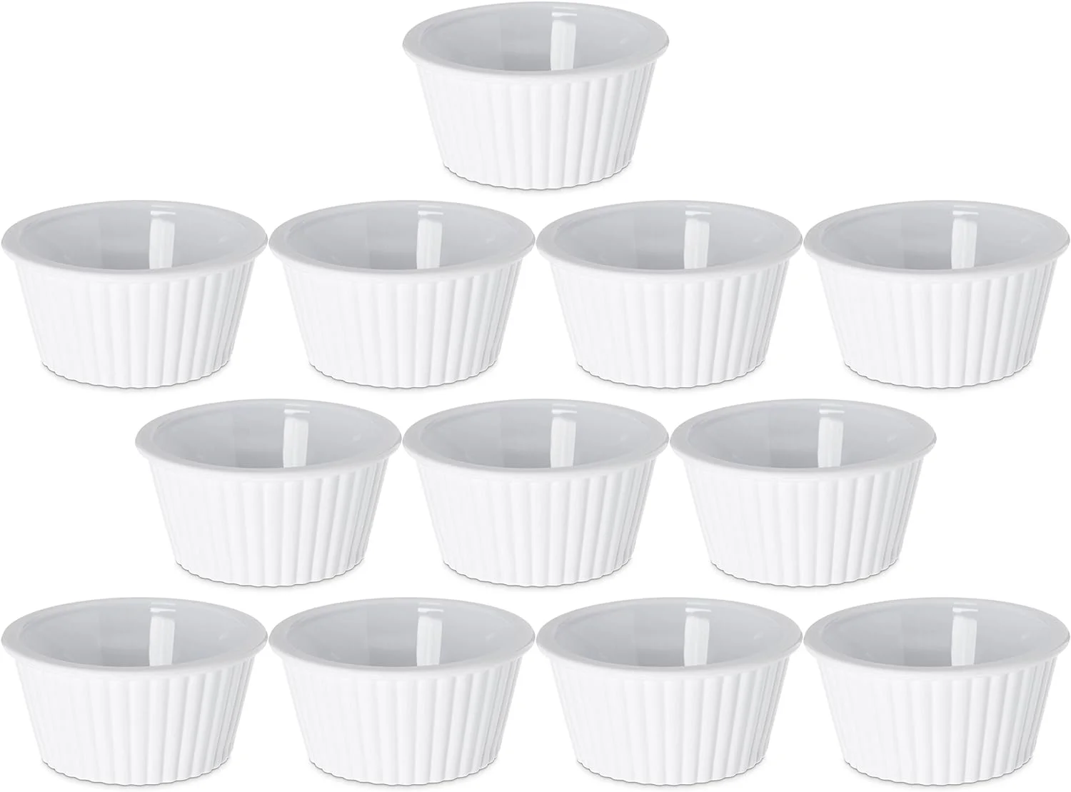 Set Of 12 Plastic White Fluted Round Stackable 4 Oz Ramekins - Perfect For Any Kitchen For Prepping Food Or Serving Dishes! - !
