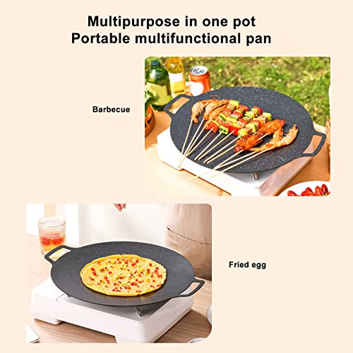 Korean Grill Pan,Nonstick Round Griddle Grill Pan for Korean BBQ,Round BBQ Griddle with Handle,Multifunctional Stove Plate for Meats, Pancakes, Ribs (Gas Model 30cm)