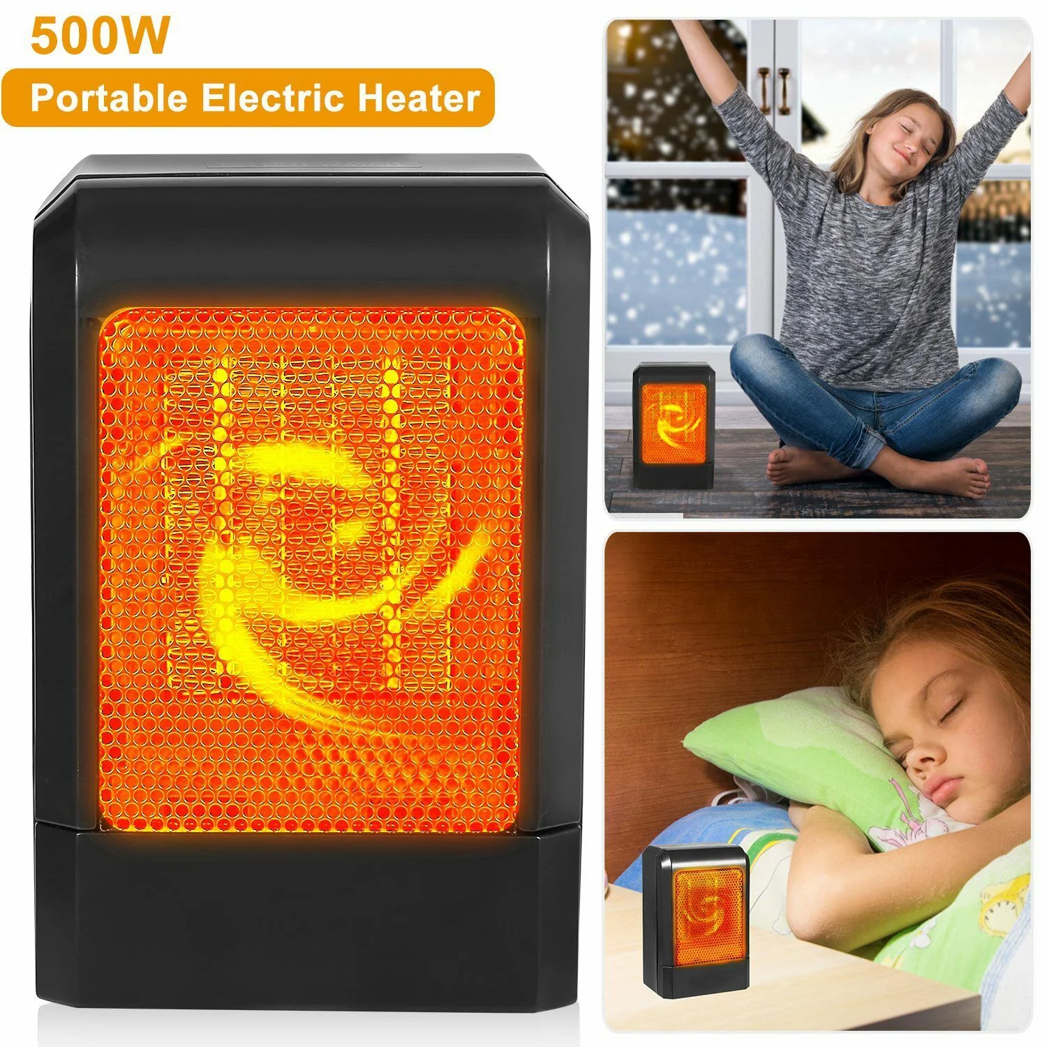 500W Mini Ceramic Electric Heater - Portable Silent Space Heating for Home and Office