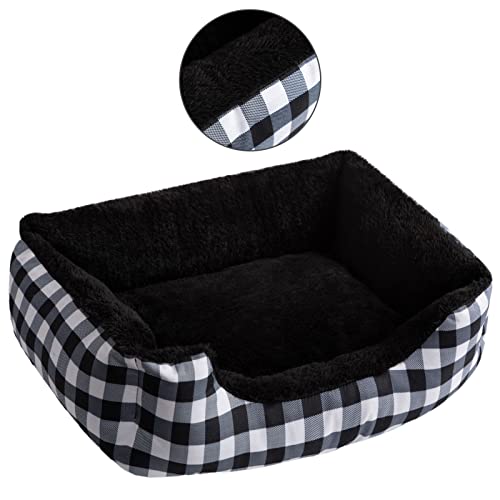 Hollypet Printed Flannel Rectangle Plush Dog Cat Bed Self-Warming Pet Bed, Christmas Red and Green Check