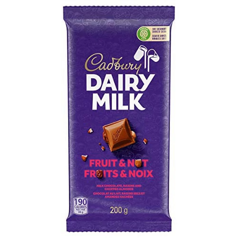 Dairy Milk Fruit & Nut Candy Bar, 200G/7Oz. (Imported From Canada)