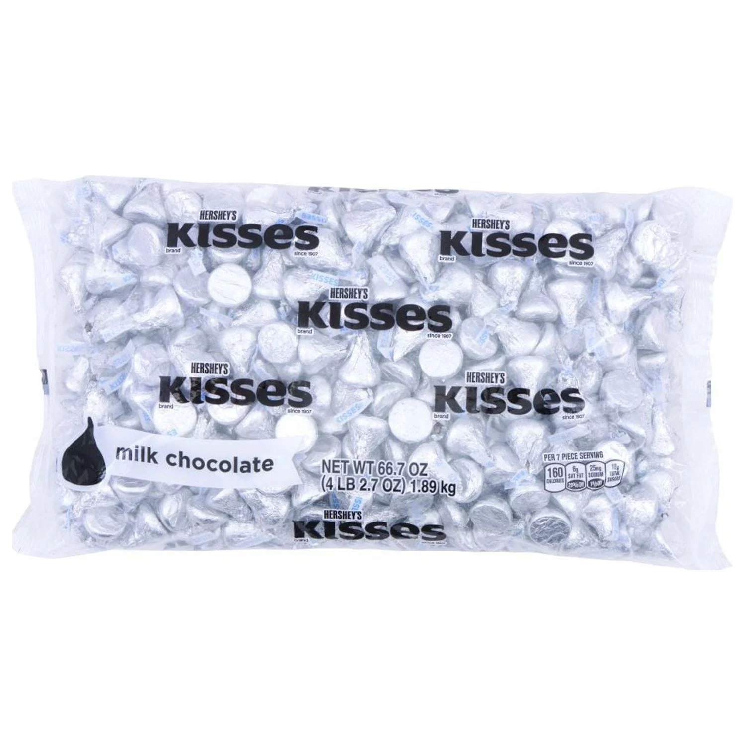 HERSHEY'S, KISSES Silver Foils Milk Chocolate Candy, Bulk, 66.7 oz, Bulk Bag (400 Pieces)