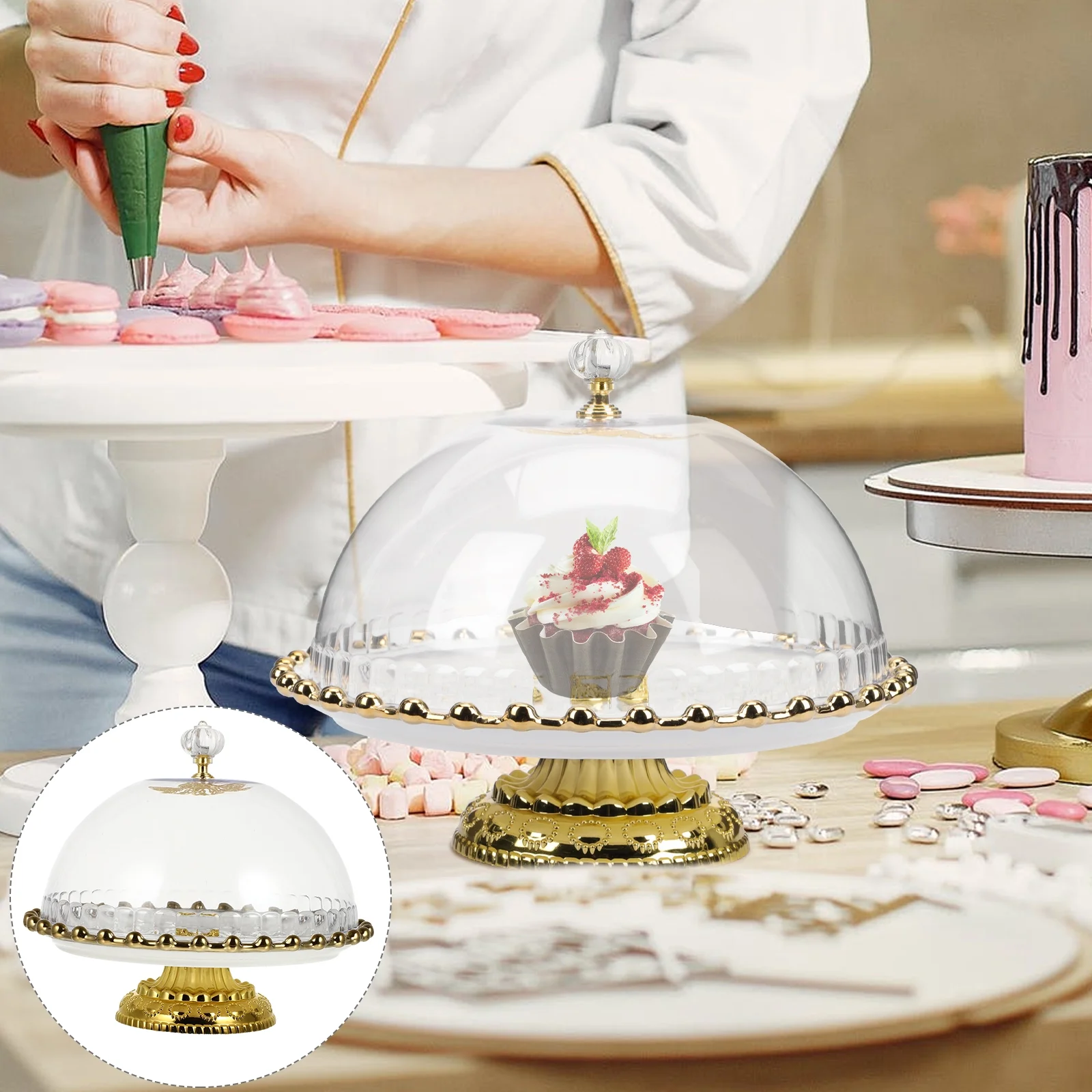 Nuolux Cake Stand Display Ceramic Dessertcupcake Serving Dome Cover Stand Tray Plate Glass Wedding Tall Tray Footed Rotating