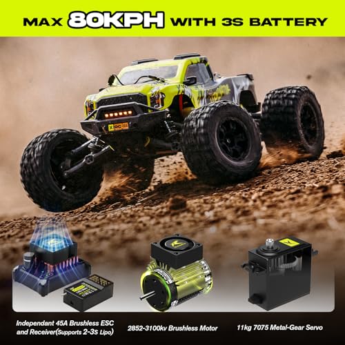 AMORIL 1/10 RTR Brushless Fast RC Cars for Adults,Max 50mph Hobby Electric Off-Road Monster Truck,Waterproof High Speed RC Car 4WD Remote Control Car with 3S Lipo,Green
