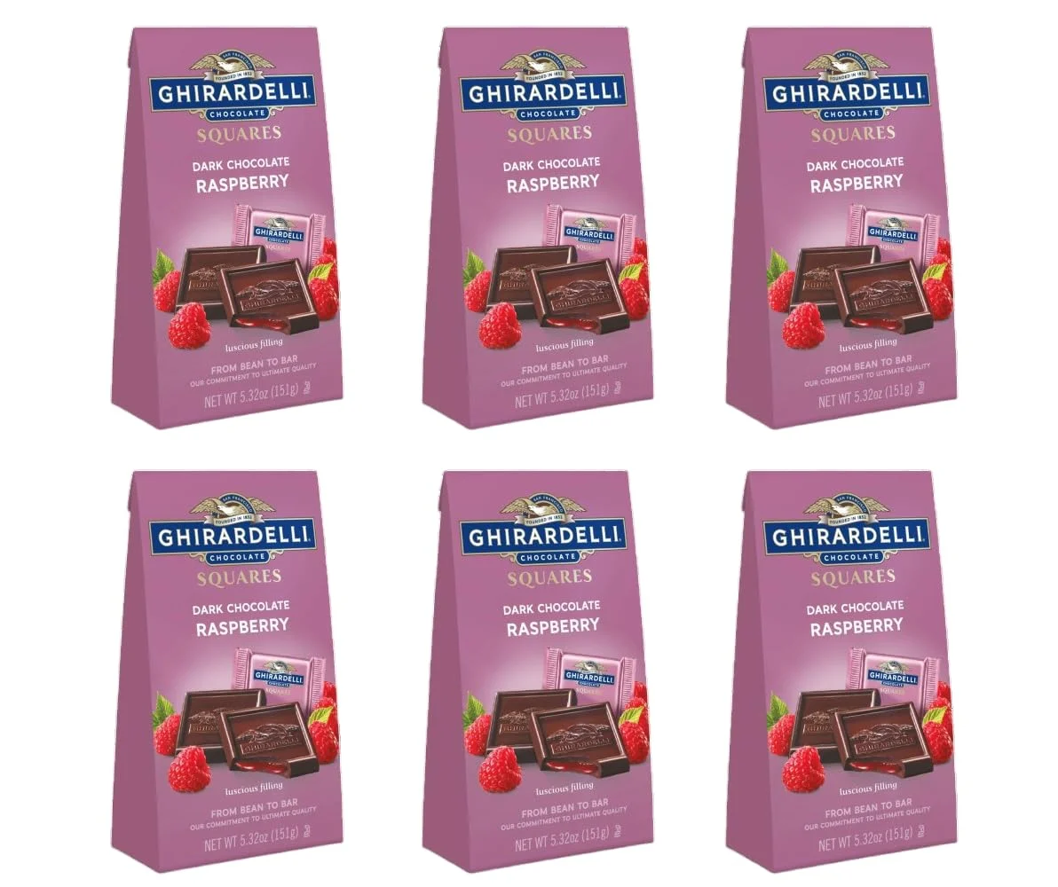 GHIRARDELLI Dark Chocolate Raspberry Squares, 5.32 Oz Bag (Pack of 6)