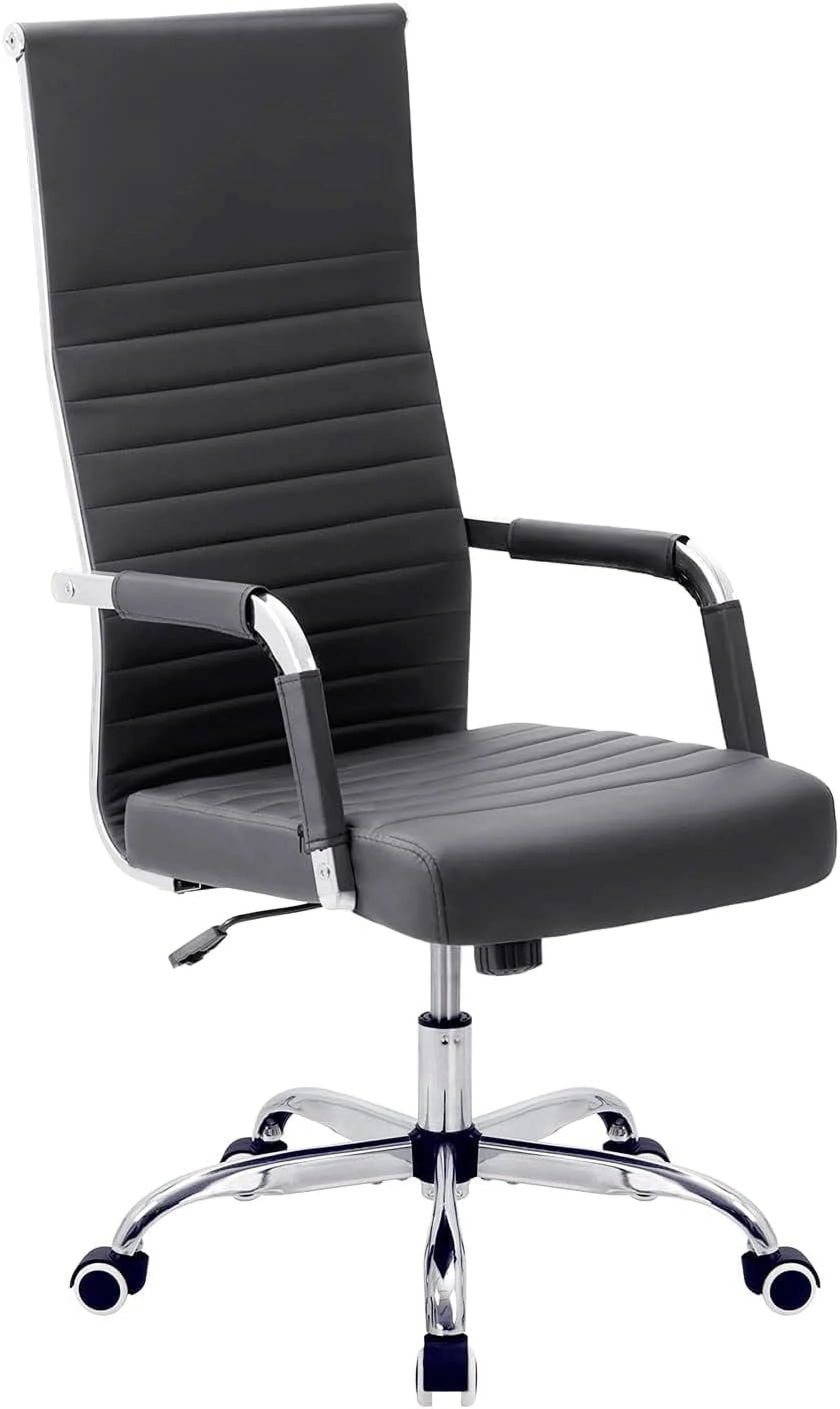 Office Desk Chair High Back Ribbed Executive Computer Chair, Adjustable Swivel Rollig Leather Ergoomic Task Chair For Coferece Room (Black)