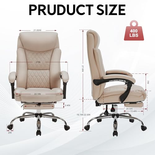400lbs Reclining Executive Office Chair with Foot Rest,Big and Tall Ergonomic Office Chair with,Home Office Desk Chairs for Heavy People (Khaki)