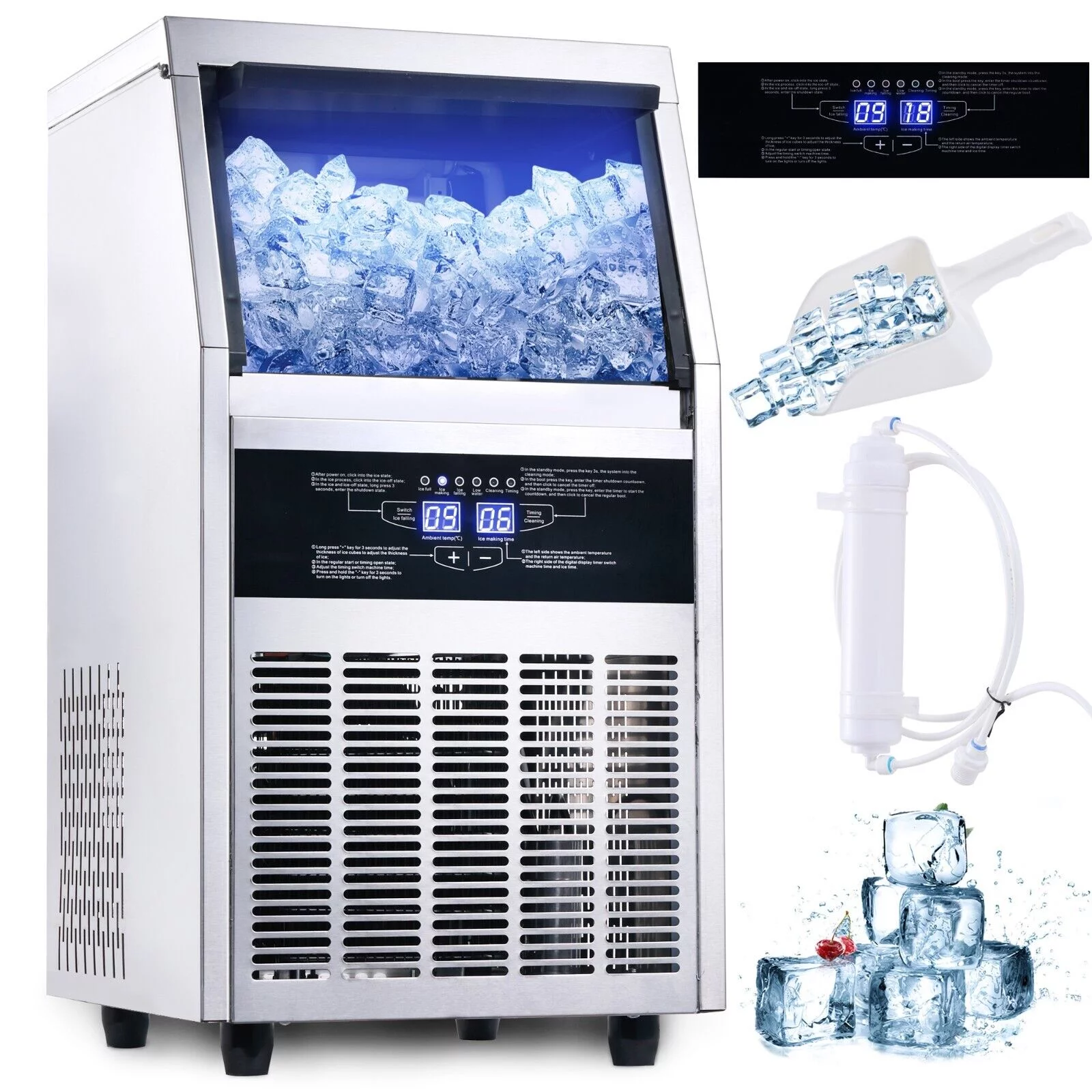 Commercial Ice Maker 150lb Stainless Steel Bar Restaurant Built-in Cube Machine