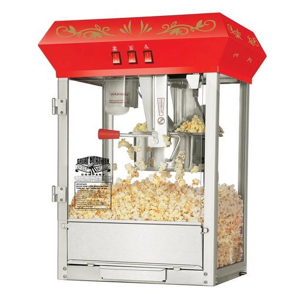 6100 Great Northern Popcorn Red Countertop Foundation Popcorn Popper Machine, 8 Ounce, 17 x 14 x 24 inches