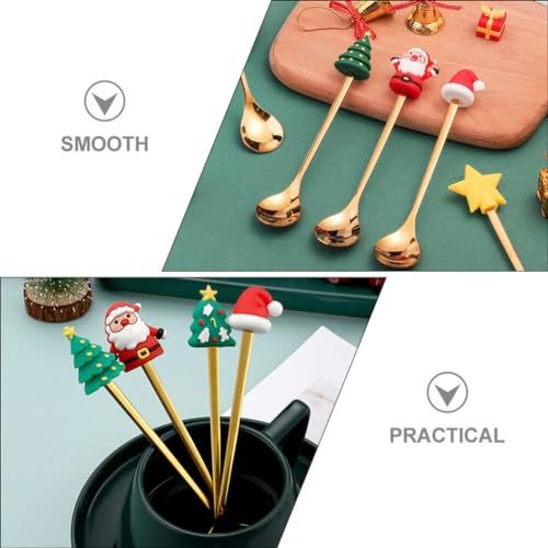 Upkoch Christmas Spoon Set, Christmas Coffee Spoons Teaspoon Stainless Steel Dessert Coffee Tea, Holiday Party Tableware, Figurine Design, Gold, 6 Pack with Red Box