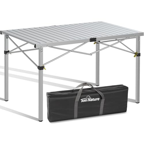 Portable Outdoor Camping Table Large for 2-6 Person - Foldable Camp Table with Aluminum Roll-Up Top & Carry Bag for BBQ, Tailgating, Backyard, 220 Lbs Capacity, Stable & Sturdy (Natural)