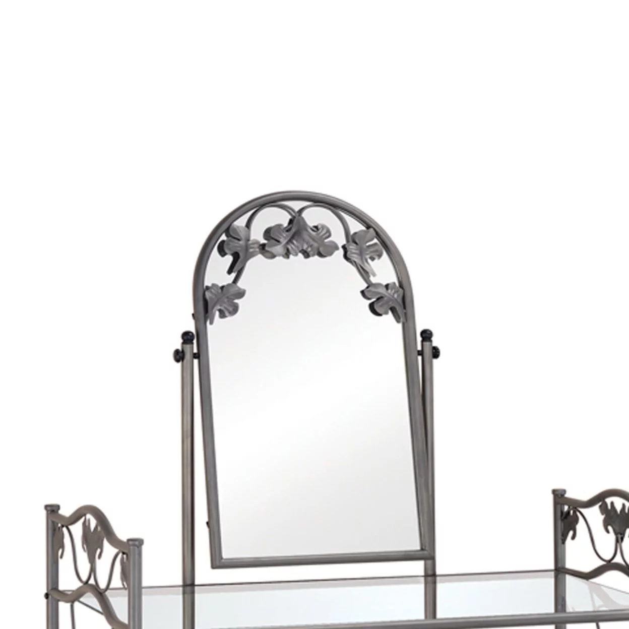 2-piece Metal Vanity Set with Glass Top Pewter and Ivory