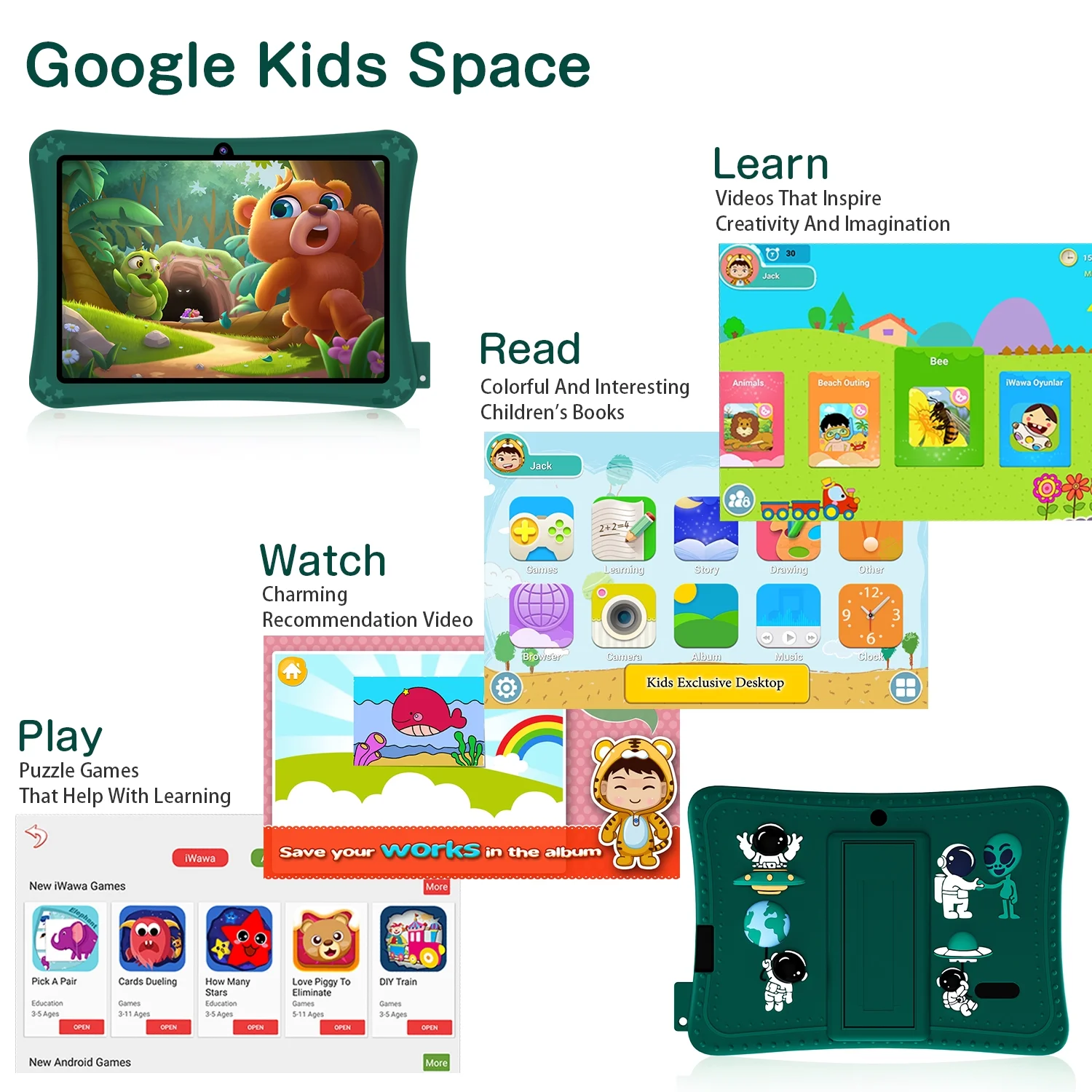 Kids Tablet 7 inch Android 11，32GB ROM 2GB RAM，Parent Control，WiFi，Protective Case, Green