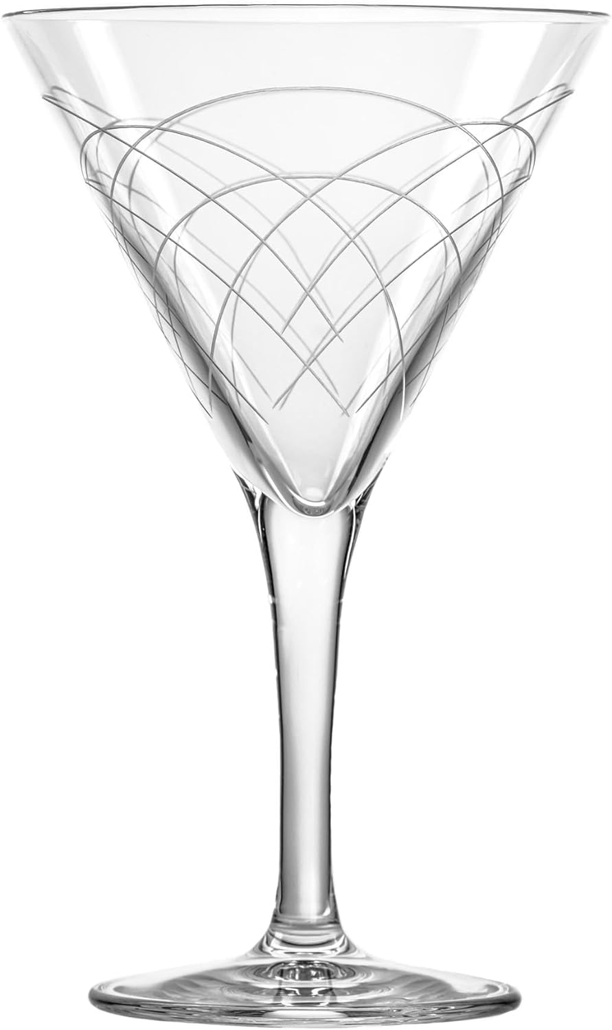 Mid-Century Cocktail Glass | Stemmed 7.5 oz. Martini Glasses | Lead-Free Glass | Diamond-Wheel