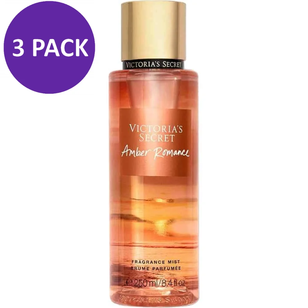 Victoria's Secret Amber Romance Body Mist Spray For Women,  8.4 oz (PACK 3)