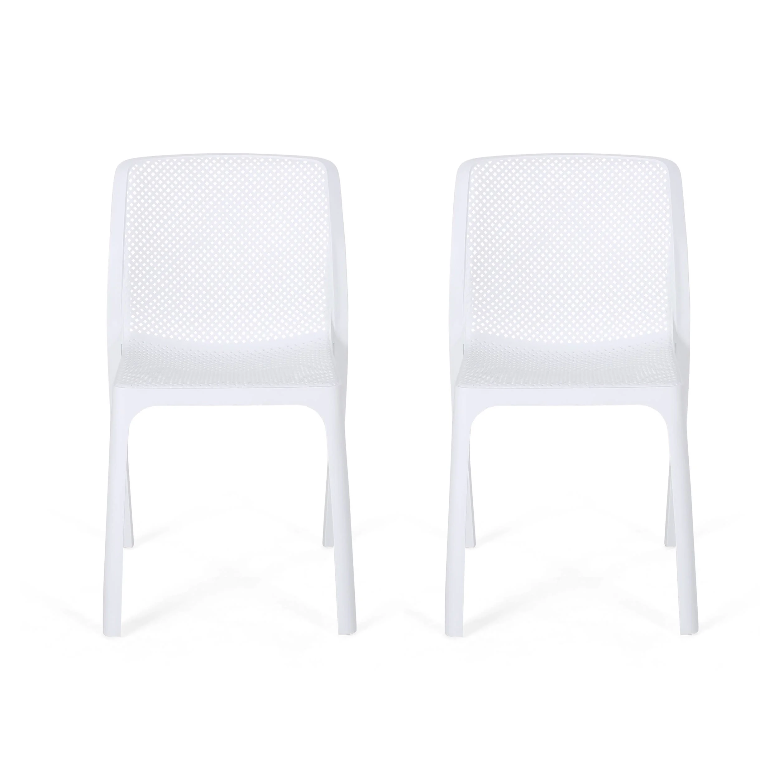 GDF Studio Chelsea Indoor/Outdoor Plastic Stacking Dining Chairs, Set of 2, White
