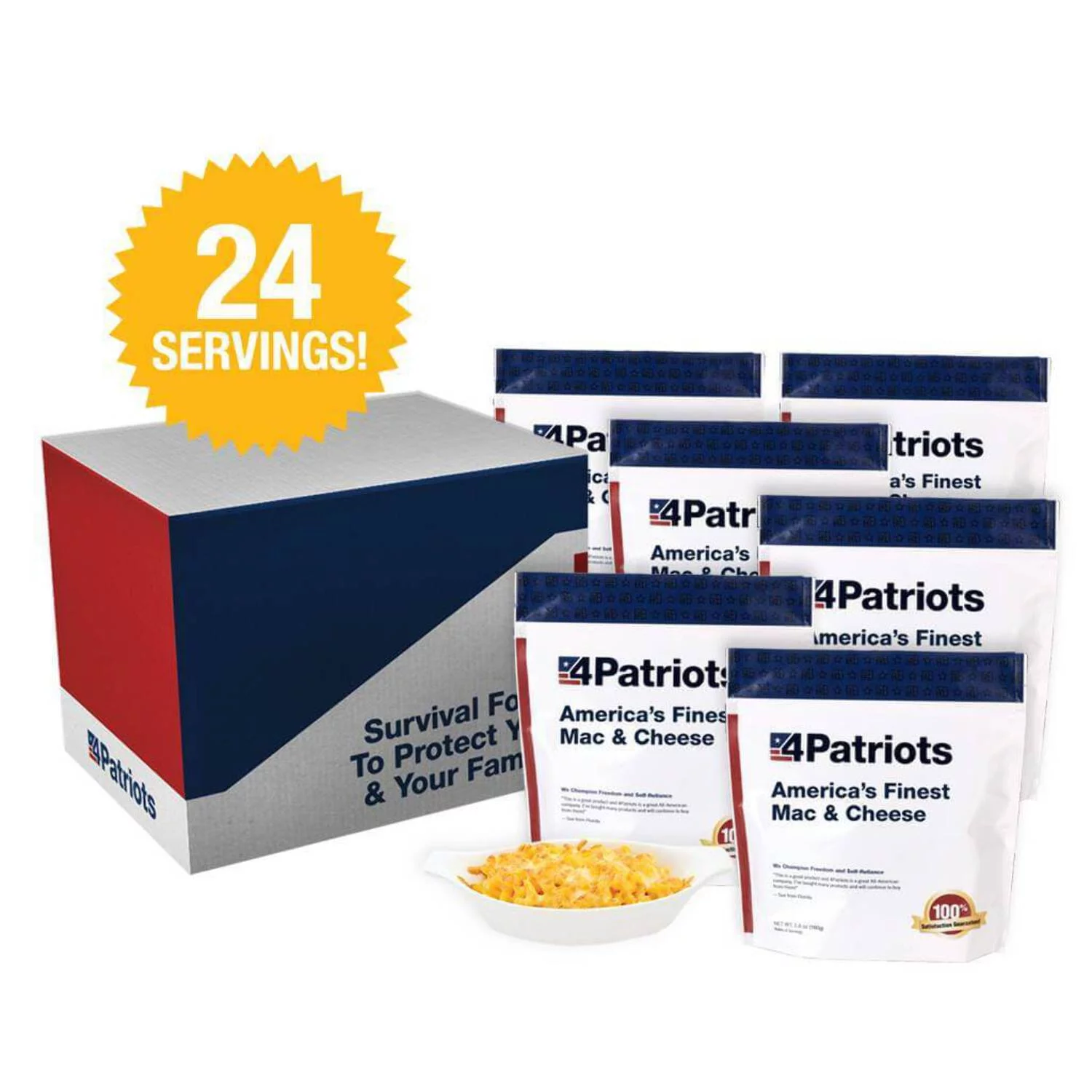 4Patriots America's Finest Mac & Cheese, Great for Camping or Emergencies, Long Term Storage – Contains 6 Pouches and 24 Servings