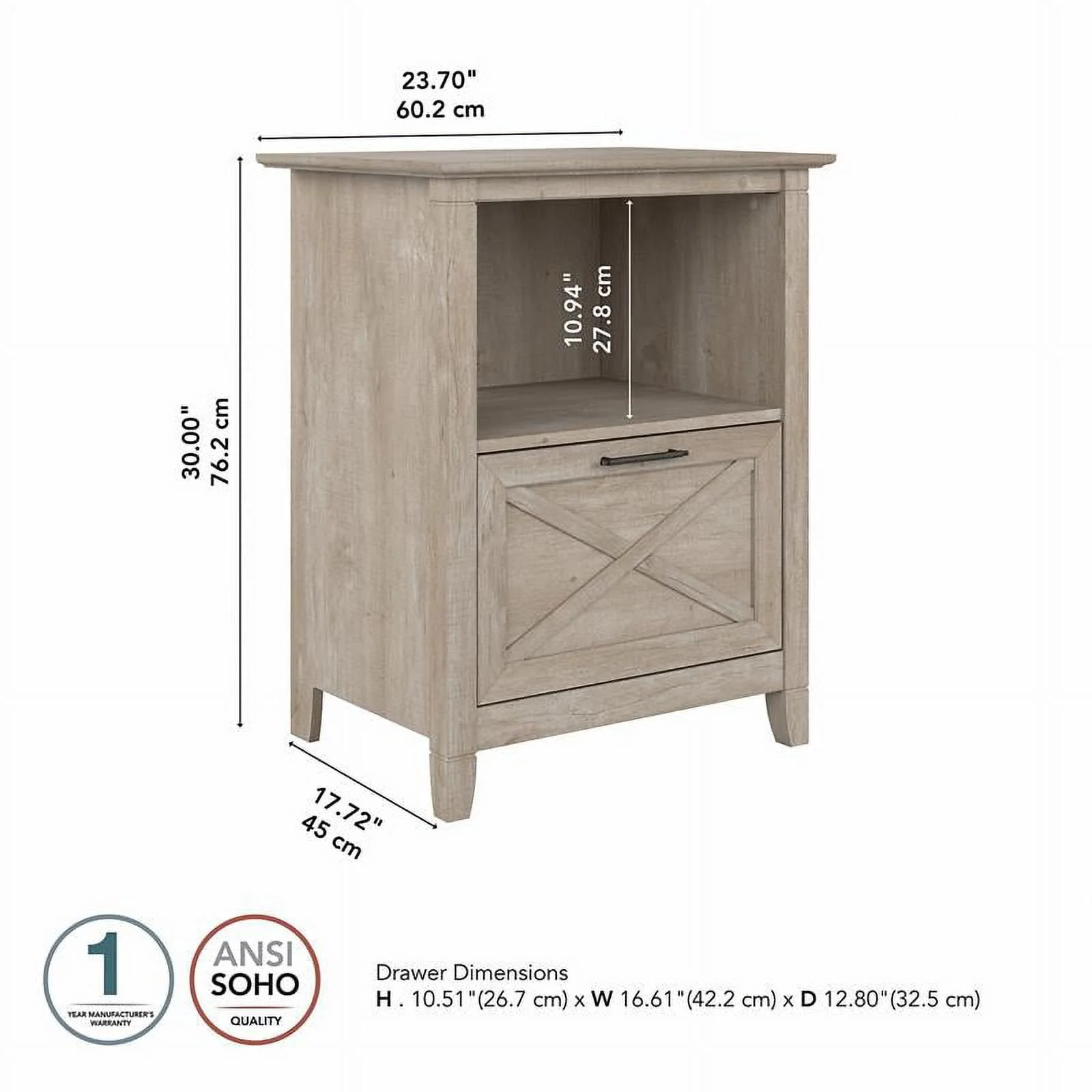 Urbanpro Lateral File Cabinet with Shelf in Washed Gray - Engineered Wood