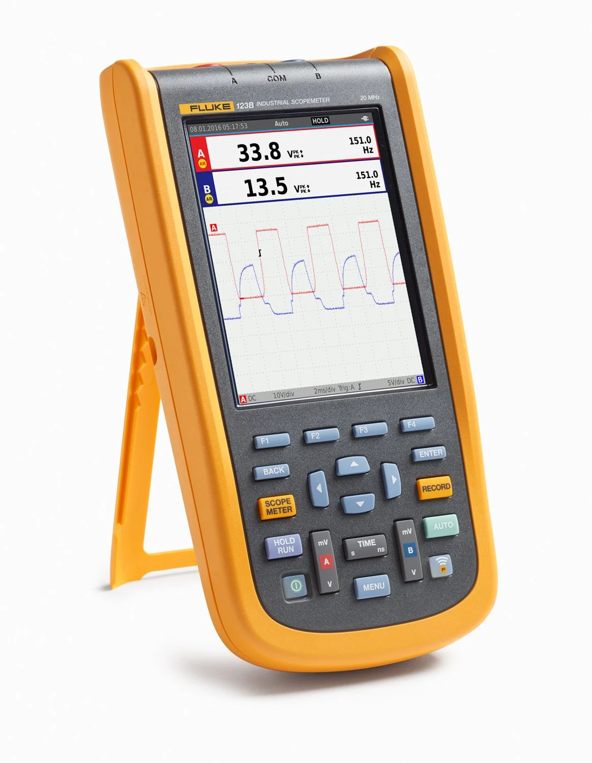 Fluke-125B/S 40 MHz 2 Ch, 40 MS/s Scopemeter, Hand-Held Oscilloscope with Bus Health and SCC Kit