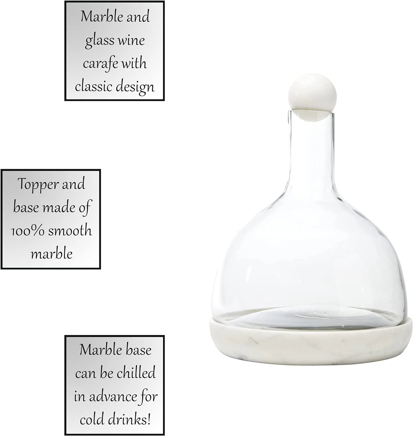 Table Sugar Marble And Glass Wine Carafe, 42-Ounce, White