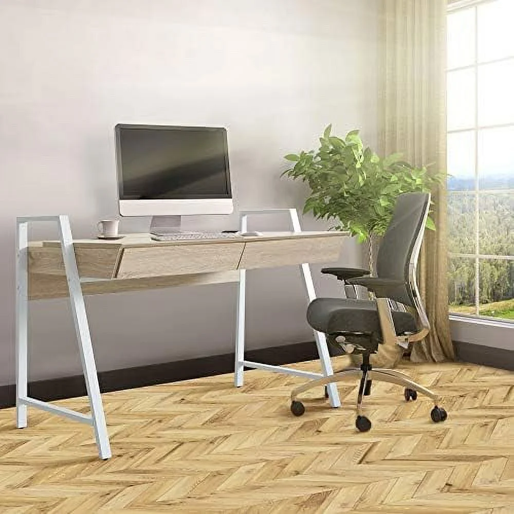 HOOMHIBIU 50\u201D Computer Desk with Drawers  Small Modern Wood Home Office Desk Workstation  PC Laptop Work Table with   White and Oak