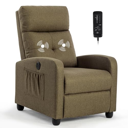 Power Massage Small Recliner Chair, Fabric Recliners for Adults, Adjustable Home Theater Seating with Lumbar Support, Modern Reclining Sofa Chair for Living Room Bedroom (Smoky Grey)