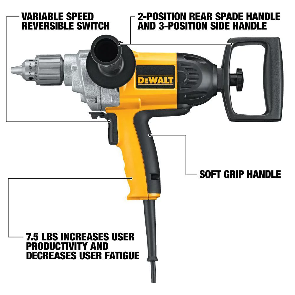 Dewalt DW130V 9 Amp 0 - 550 RPM 1/2 in. Corded Drill with Spade Handle