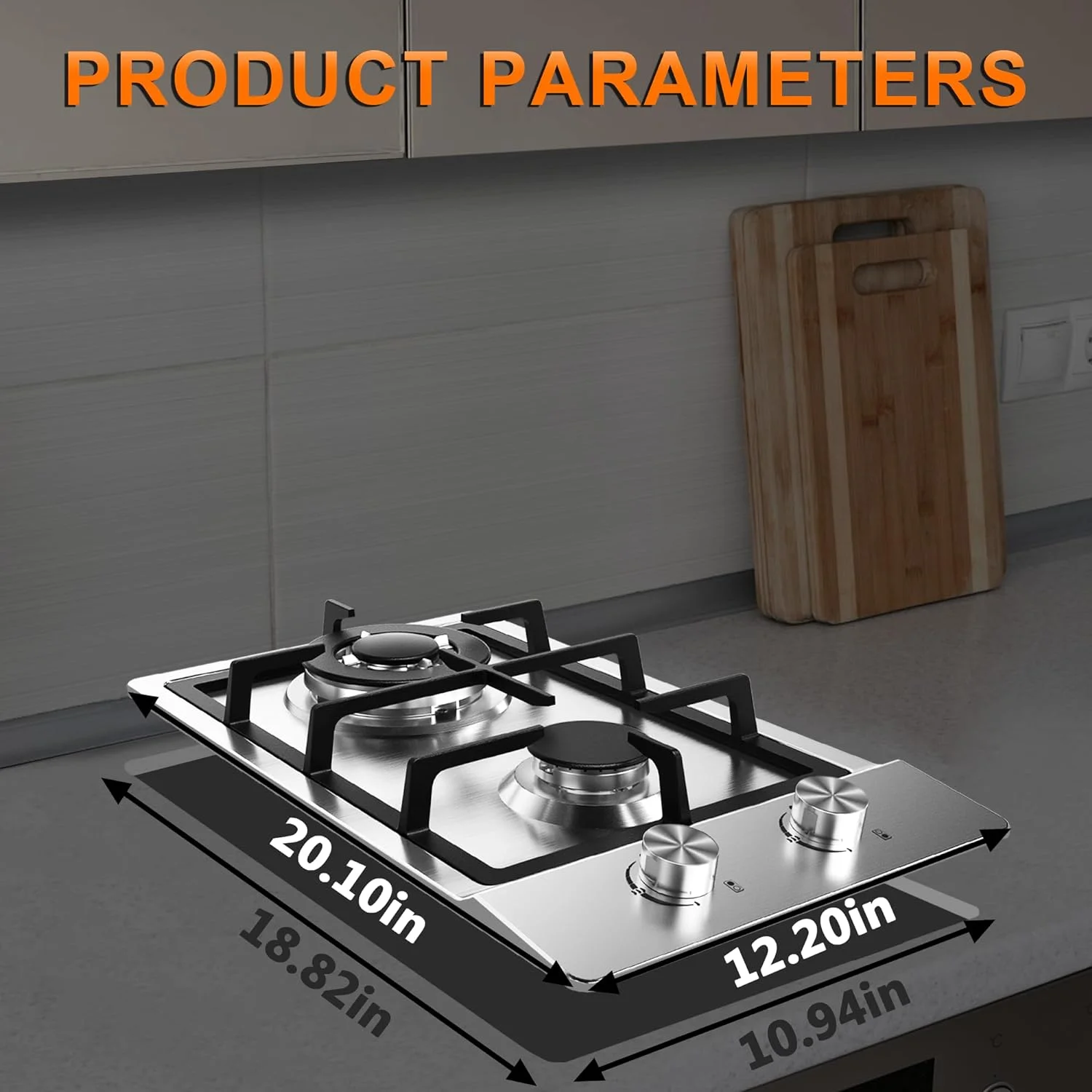 Gas Cooktop 12 inch, Adorer Bulit-in Gas Stove Top with 2 Burner, 12 Inch NG/LPG Convertible Cooktops, Dual Burner Propane Cooktop with Thermocouple Protection, Stainless Steel