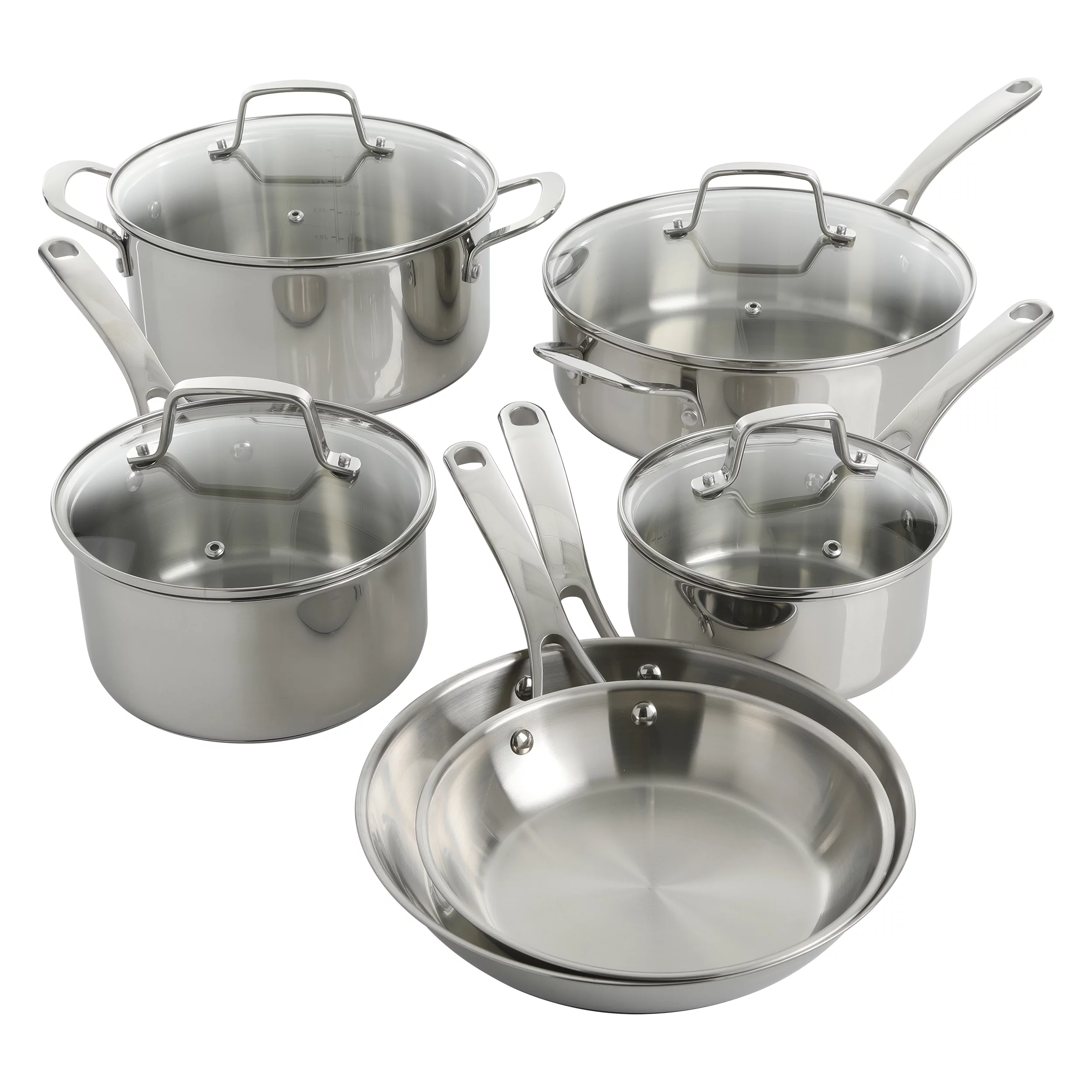 Martha Stewart 10pc Cookware Set, Polished Exterior Stainless Steel Pots and Pans